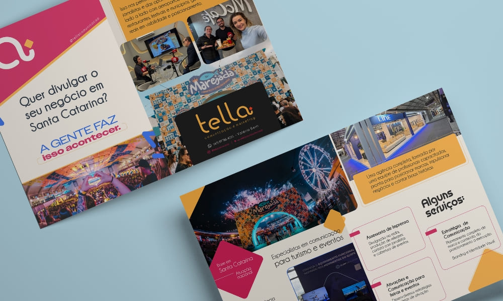 Aros - folder criado para posicionamento da marca tella comunicação